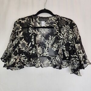 Vintage Sheer Floral Black Flutter Sleeve Silk Blend Shrug Whimsigoth Romantic M